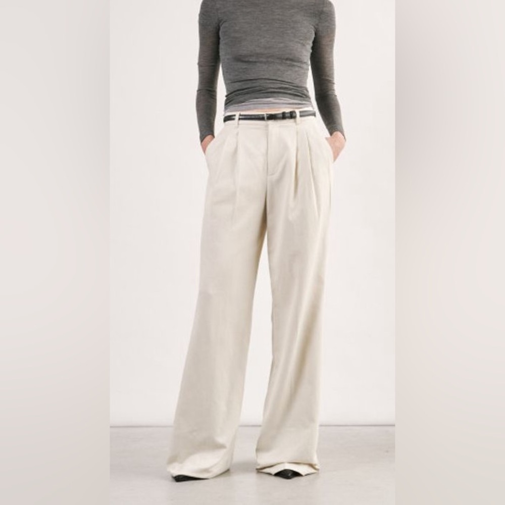 New Nili Lotan Wide Leg Cotton Linen Flavie Pleated Pants Trousers Size 6‎ NWOT